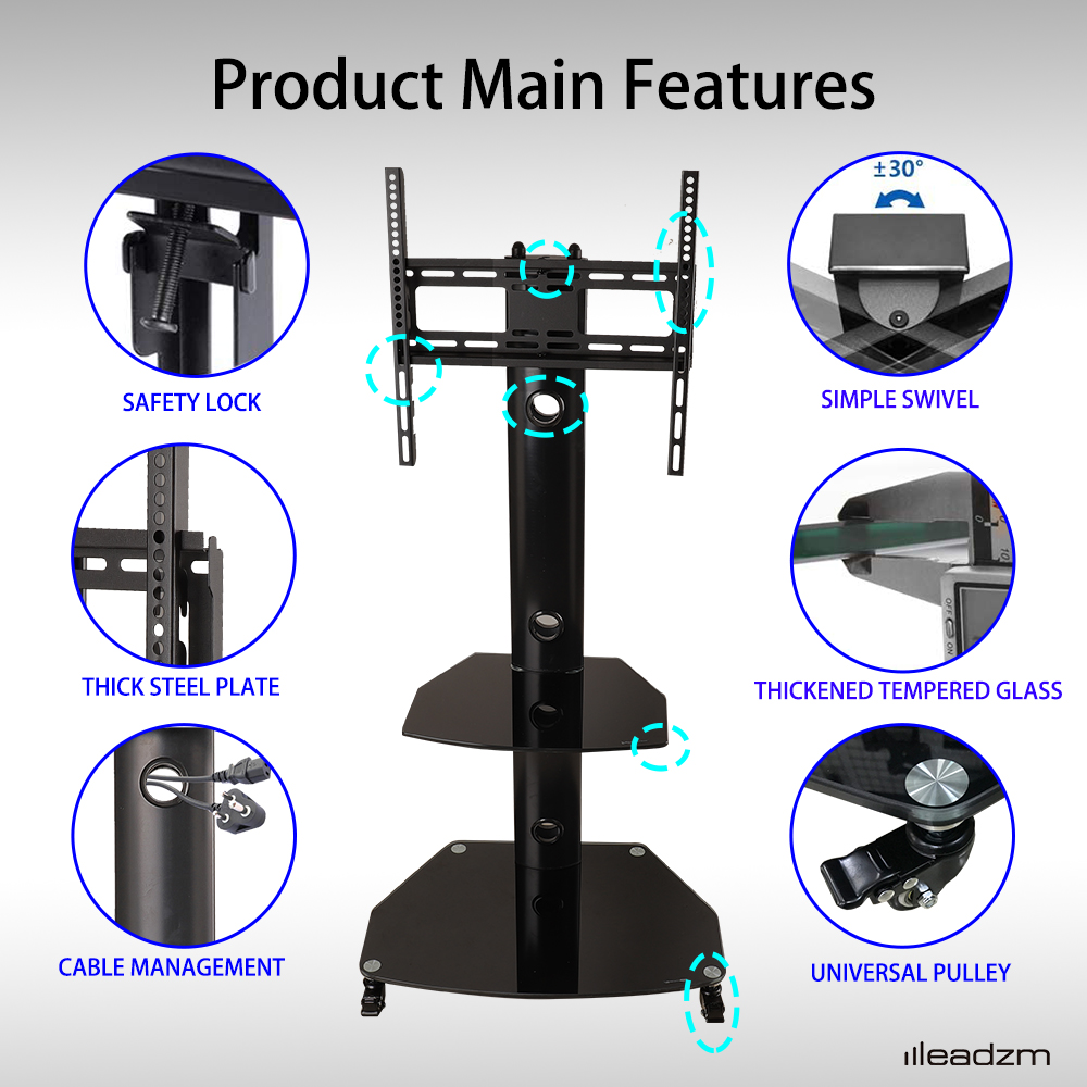 mobile tv stand 2 tier shelves rolling cart bracket for 32- 65" flat screen tv